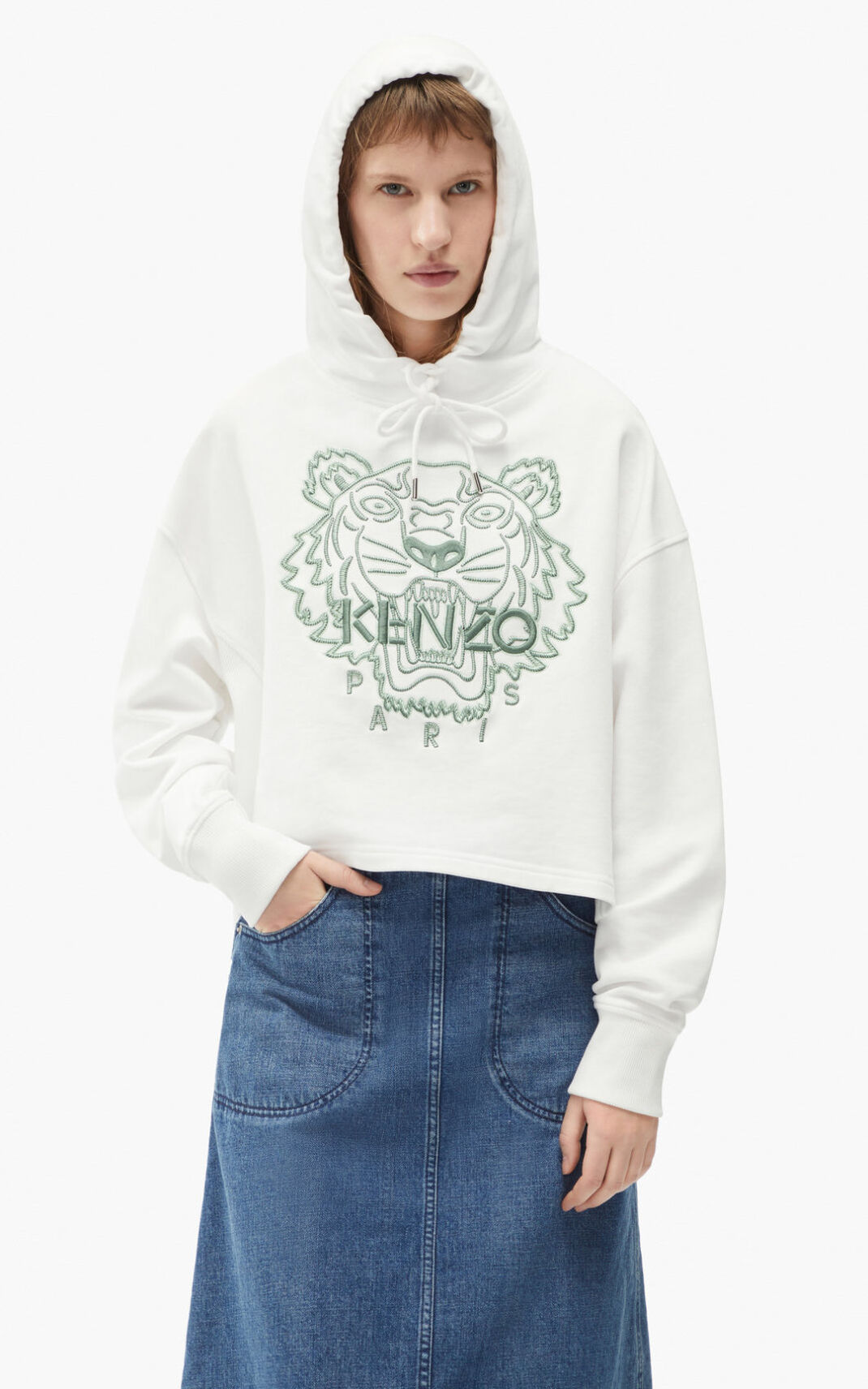 Kenzo Tiger boxy Sudaderas Con Capucha Mujer Blancas | 3704982-YO